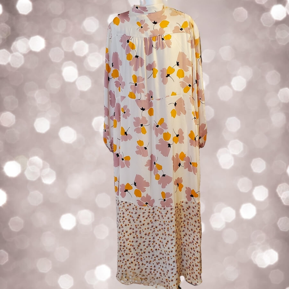 ME+EM Cream Floral Long Sleeve Maxi Dress with Pink and Yellow Print